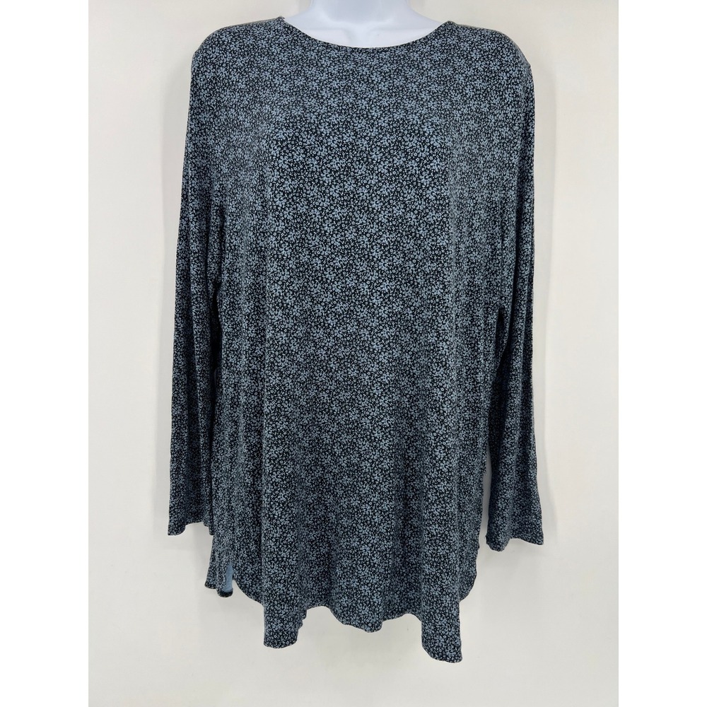 J. Jill Wearever Rayon Stretch Blue Ditsy Floral Long Sleeve Tunic Top Large